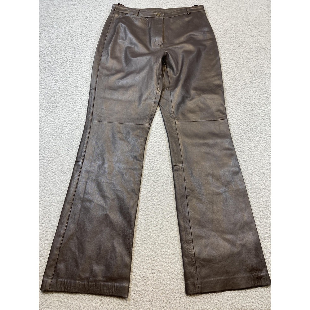 Donna Gray Leather Pants Womens Size 8 Brown Genuine Leather Flare‎ Lined 90s